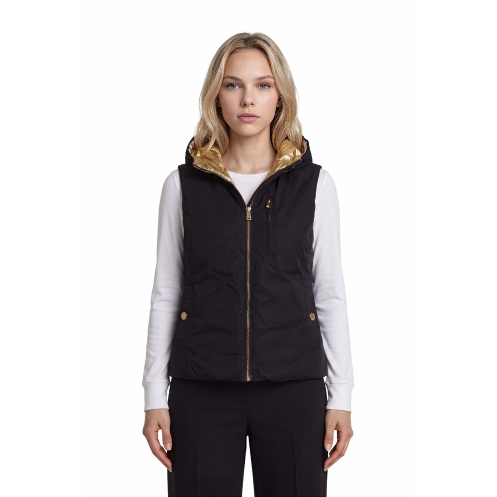 NWT Lauren Ralph Lauren Hood Puffer Vest Womens Size Small Gold Black Reversible